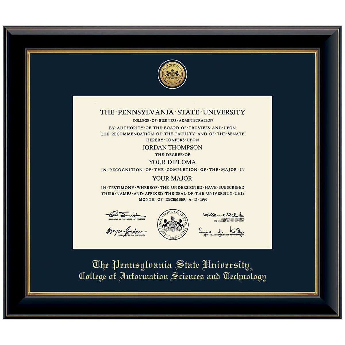 #107 College of Information Sciences and Technology diploma frame Gold Medallion (Black)